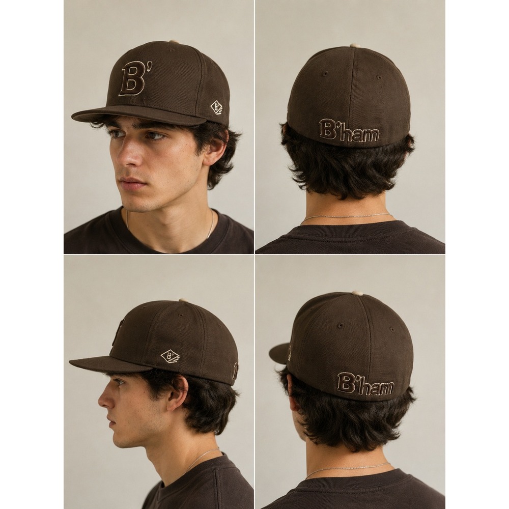 B'ham Birmingham Fitted Hat Brown Cream Base City Capsball Cap Size 7 1/8